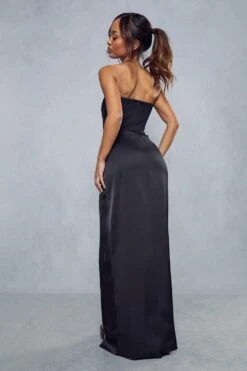 Satin Skirt Pleated Wrap Corset Maxi Dress 8 Satin Skirt Pleated Wrap Corset Maxi Dress -Cheap Dress Store black satin skirt pleated wrap corset maxi dress 2