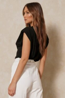 Shoulder Pad T-Shirt 7 Shoulder Pad T-Shirt -Cheap Dress Store black shoulder pad t shirt 2