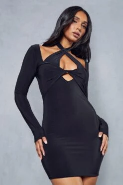 Slinky Twist Front Long Sleeve Mini Dress