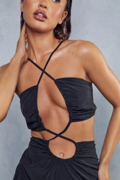 Textured Linen Strappy Maxi Dress -Cheap Dress Store black textured linen strappy maxi dress 5