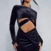 Velvet Twist Detail Mini Dress