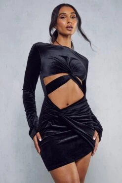 Velvet Twist Detail Mini Dress