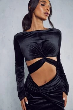 Velvet Twist Detail Mini Dress -Cheap Dress Store black velvet twist detail mini dress 5