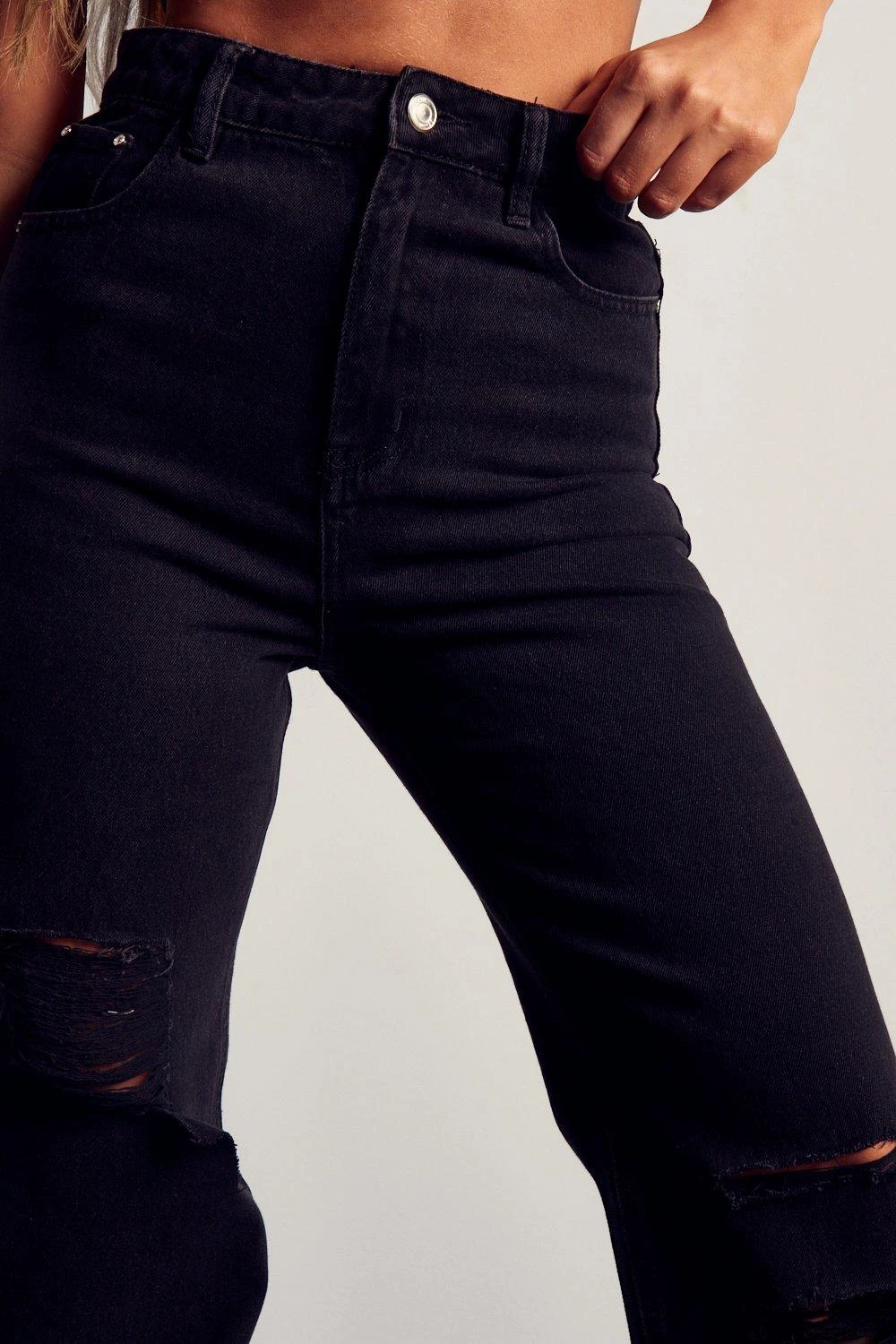 Black Wide Leg Distressed Boyfriend Jean 2 Black Wide Leg Distressed Boyfriend Jean - Image 2