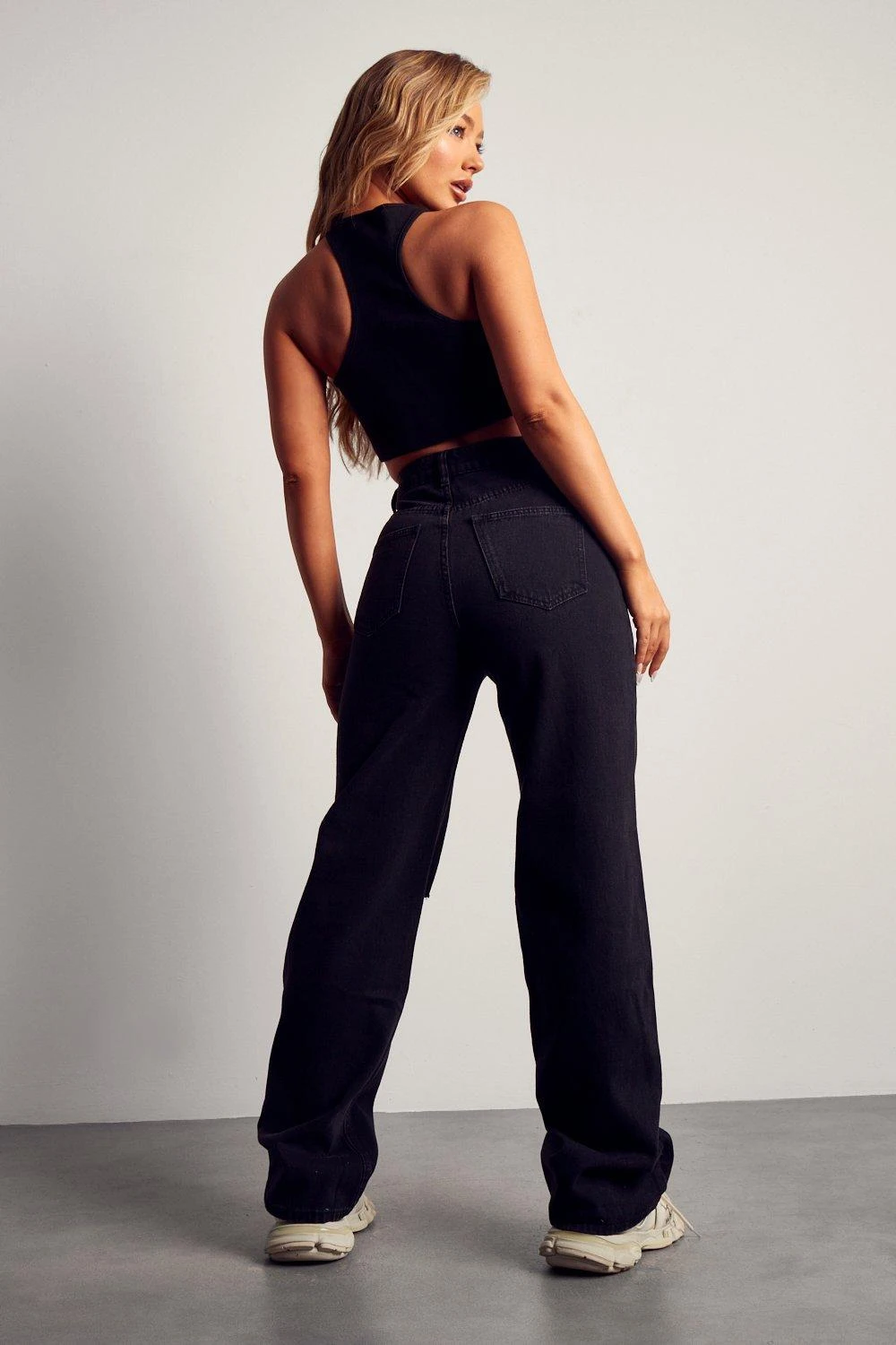 Black Wide Leg Distressed Boyfriend Jean 3 Black Wide Leg Distressed Boyfriend Jean - Image 3