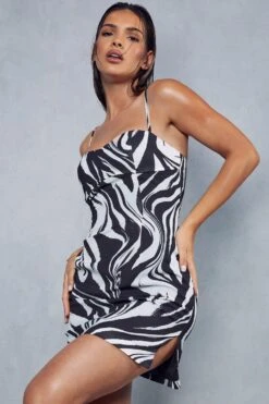 Zebra Print Underwired Curved Neck Mini Slip Dress