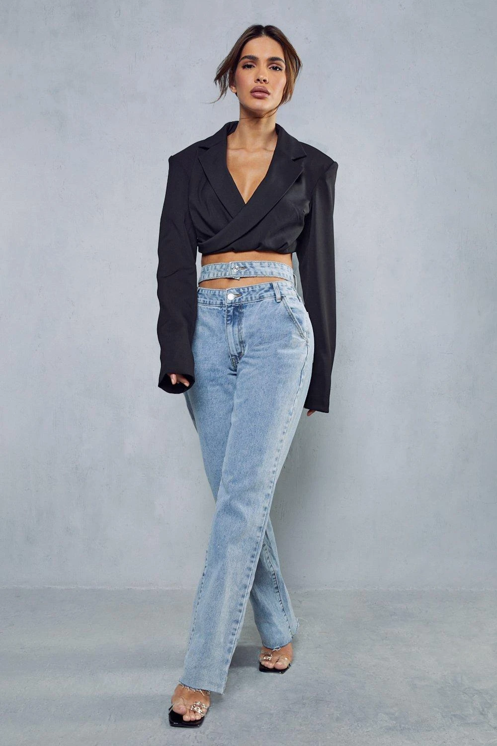 Asymmetric Double Waistband Straight Leg Jeans 4 Asymmetric Double Waistband Straight Leg Jeans - Image 4