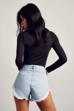 Curved Hem Frayed Denim Shorts 8 Curved Hem Frayed Denim Shorts -Cheap Dress Store blue curved hem frayed denim shorts 2