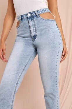 Cut Out Waist Detail Jeans 7 Cut Out Waist Detail Jeans -Cheap Dress Store blue cut out waist detail jeans 3