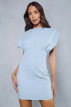 Denim Gathered Detail Mini Dress