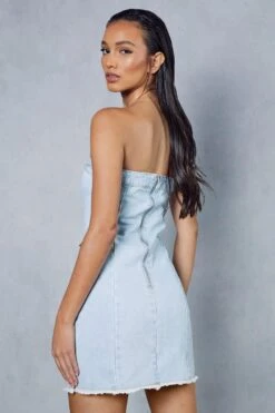 Diamante Bandeau Denim Mini Dress -Cheap Dress Store blue diamante bandeau denim mini dress 2