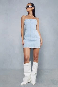 Diamante Bandeau Denim Mini Dress -Cheap Dress Store blue diamante bandeau denim mini dress 3