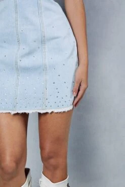 Diamante Bandeau Denim Mini Dress -Cheap Dress Store blue diamante bandeau denim mini dress 5