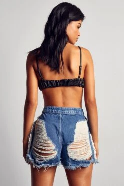 Extreme Frayed Detail Denim Shorts -Cheap Dress Store blue extreme frayed detail denim shorts 2
