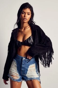 Extreme Frayed Detail Denim Shorts