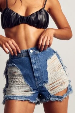 Extreme Frayed Detail Denim Shorts -Cheap Dress Store blue extreme frayed detail denim shorts 5