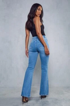 High Waist Flared Denim Jeans -Cheap Dress Store blue high waist flared denim jeans 2