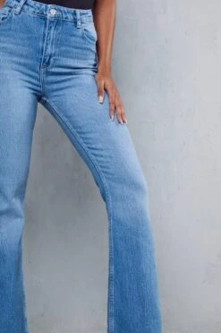 High Waist Flared Denim Jeans -Cheap Dress Store blue high waist flared denim jeans 4