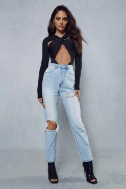 Blue High Waisted Distressed Mom Jean 8 Blue High Waisted Distressed Mom Jean -Cheap Dress Store blue high waisted distressed mom jean 3