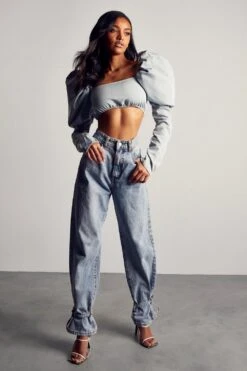 Luxe Twill Extreme Puff Shoulder Top 9 Luxe Twill Extreme Puff Shoulder Top -Cheap Dress Store blue luxe twill extreme puff shoulder top 3