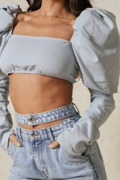 Luxe Twill Extreme Puff Shoulder Top 11 Luxe Twill Extreme Puff Shoulder Top -Cheap Dress Store blue luxe twill extreme puff shoulder top 5