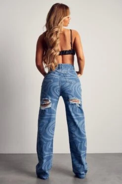 Marble Print Baggy Split Jeans 7 Marble Print Baggy Split Jeans -Cheap Dress Store blue marble print baggy split jeans 2