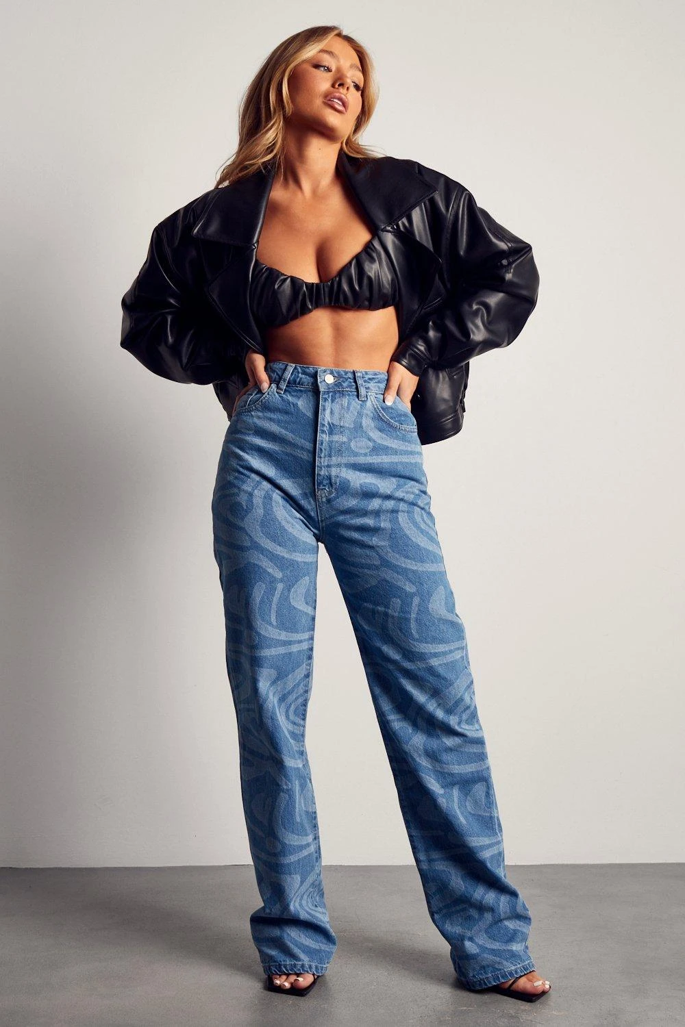 Marble Print Baggy Split Jeans 1 Marble Print Baggy Split Jeans