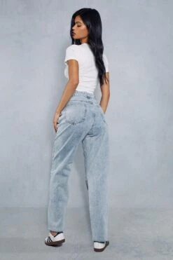 Pleat Detail Wide Leg Denim Jeans -Cheap Dress Store blue pleat detail wide leg denim jeans 2