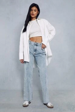 Pleat Detail Wide Leg Denim Jeans