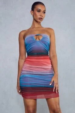 Recycled Ombre Mesh Curved Bust Bandeau Mini Dress -Cheap Dress Store blue recycled ombre mesh curved bust bandeau mini dress 4