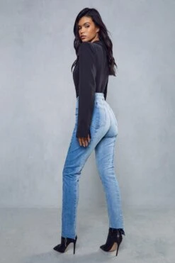 Spliced Colour Block Raw Hem Jean -Cheap Dress Store blue spliced colour block raw hem jean 2