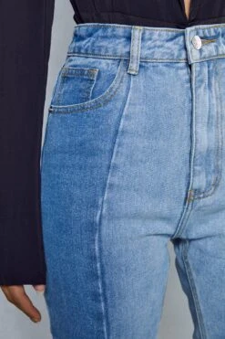 Spliced Colour Block Raw Hem Jean -Cheap Dress Store blue spliced colour block raw hem jean 4