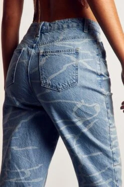 Washed Marble Print Wide Leg Jeans -Cheap Dress Store blue washed marble print wide leg jeans 4