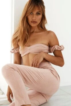 Faux Suede Bardot Frill Crop Top