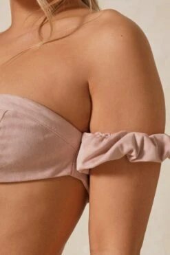 Faux Suede Bardot Frill Crop Top -Cheap Dress Store blush faux suede bardot frill crop top 5