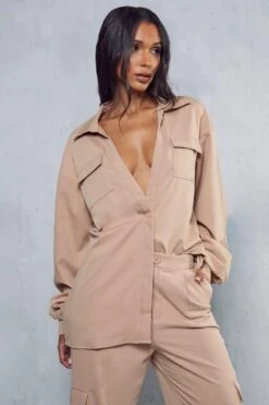 Luxe Twill Utility Pocket Oversized Shirt