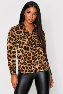 Leopard Print Utility Pocket Oversized Shirt