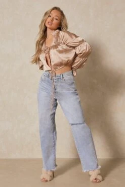 Satin Ruched Tie Front Blouse 6 Satin Ruched Tie Front Blouse -Cheap Dress Store champagne satin ruched tie front blouse 2