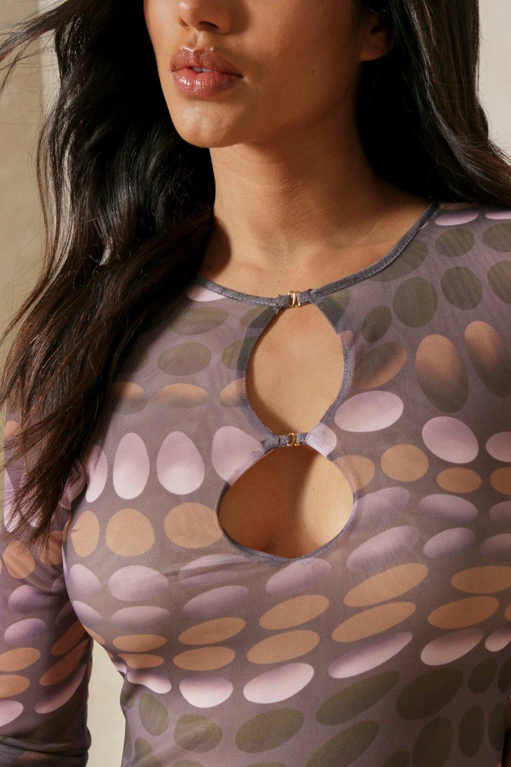 Mesh Spot Print Long Sleeve Mini Dress 2 Mesh Spot Print Long Sleeve Mini Dress - Image 2