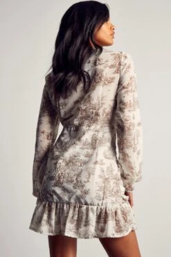 Printed Chiffon Ruched Wrap Mini Dress -Cheap Dress Store chocolate printed chiffon ruched wrap mini dress 2