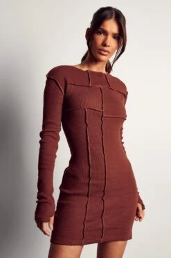 Ribbed Seam Detail Thumbhole Mini Dress