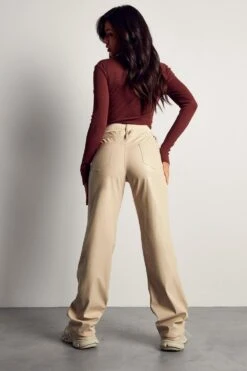 Double Waist Leather Look And Denim Trouser 8 Double Waist Leather Look And Denim Trouser -Cheap Dress Store cream double waist leather look and denim trouser 2