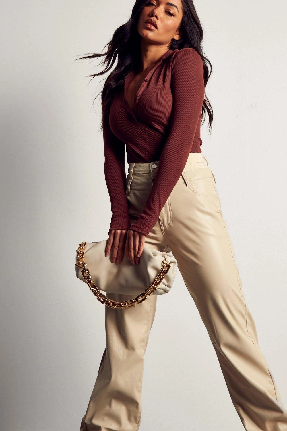 Double Waist Leather Look And Denim Trouser 5 Double Waist Leather Look And Denim Trouser - Image 5