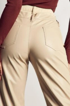 Double Waist Leather Look And Denim Trouser 11 Double Waist Leather Look And Denim Trouser -Cheap Dress Store cream double waist leather look and denim trouser 5