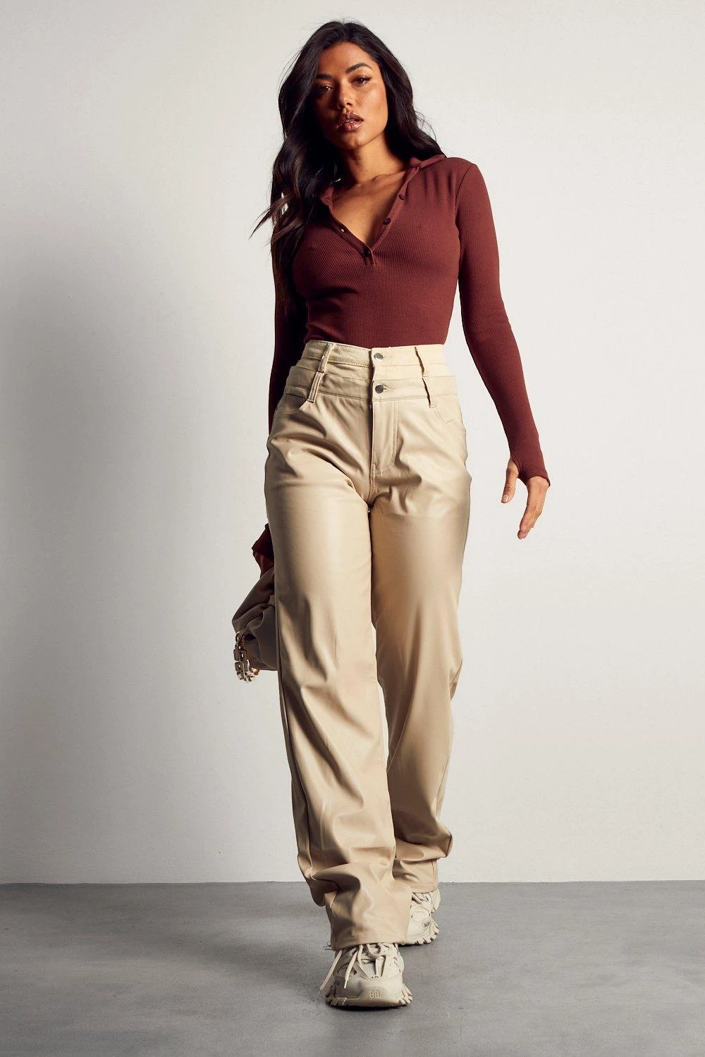 Double Waist Leather Look And Denim Trouser 1 Double Waist Leather Look And Denim Trouser