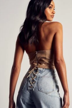 Leather Look Cross Over Corset Top 8 Leather Look Cross Over Corset Top -Cheap Dress Store cream leather look cross over corset top 2