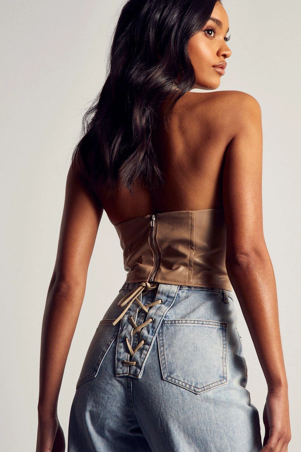 Leather Look Cross Over Corset Top 3 Leather Look Cross Over Corset Top - Image 3