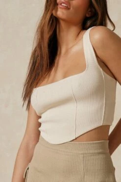 Ribbed Seam Detail Corset Top 11 Ribbed Seam Detail Corset Top -Cheap Dress Store cream ribbed seam detail corset top 5