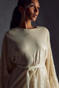 Sequin Shoulder Pad Mini Dress -Cheap Dress Store cream sequin shoulder pad mini dress 2