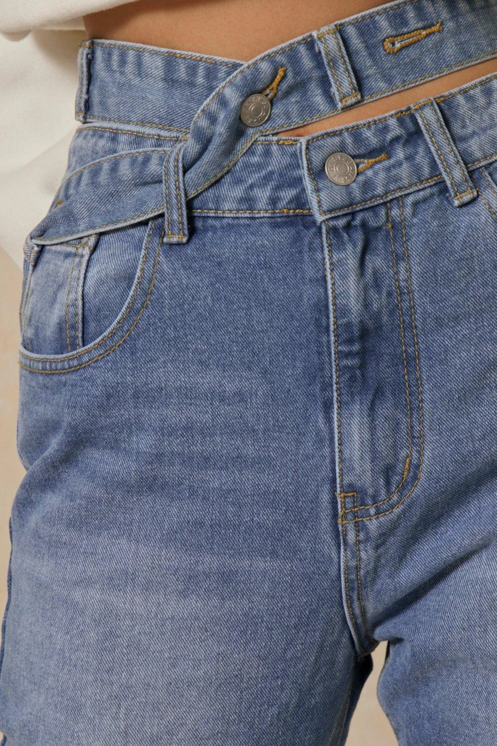 Strap Waist Cut Out Straight Leg Jeans 2 Strap Waist Cut Out Straight Leg Jeans - Image 2